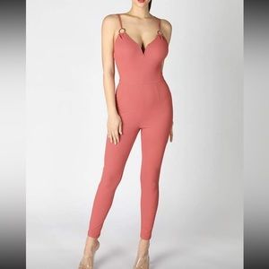 Pink ribbed bodycon jumpsuit